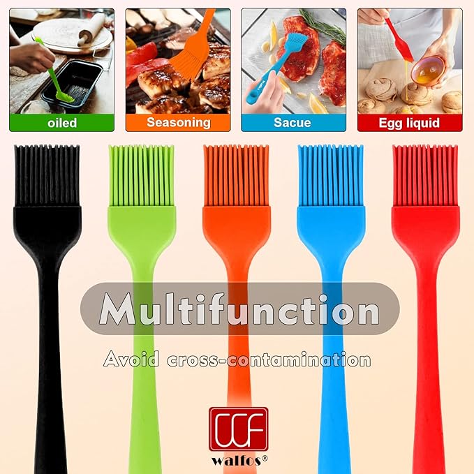 Walfos Silicone Pastry Brush, 600℉ Heat Resistasnt Basting Oil Butter Sauce Brush for Baking,BBQ Grill,Kitchen Cooking,BPA Free and Dishwasher Safe (5 Pcs)
