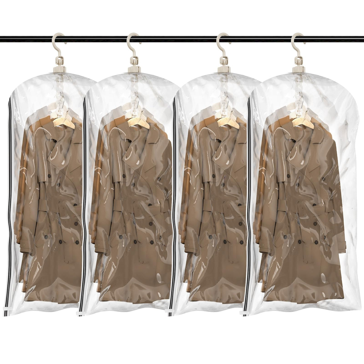 TAILI Hanging Vacuum Sealer Storage Space Saver Bags for Clothes, Suits, Coats or Jackets, 4 Pack Jumbo 53x27.6 Inches, Clear
