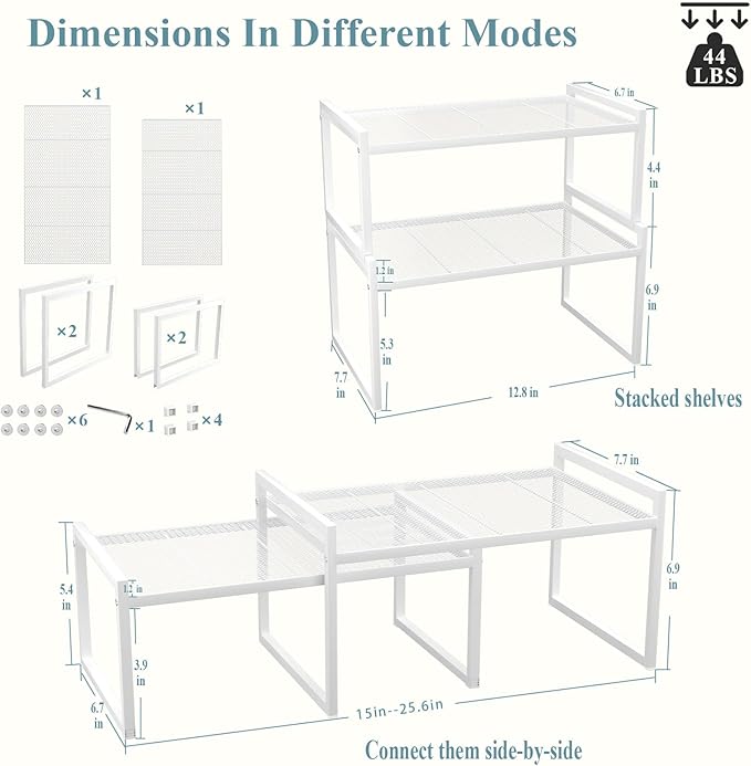 BlisXybion Set of 2 Cabinet Organizers 12.6''W 44 LBS Load Capacity Heavy Duty Kitchen Pantry Shelves Counter Countertop Storage Racks
