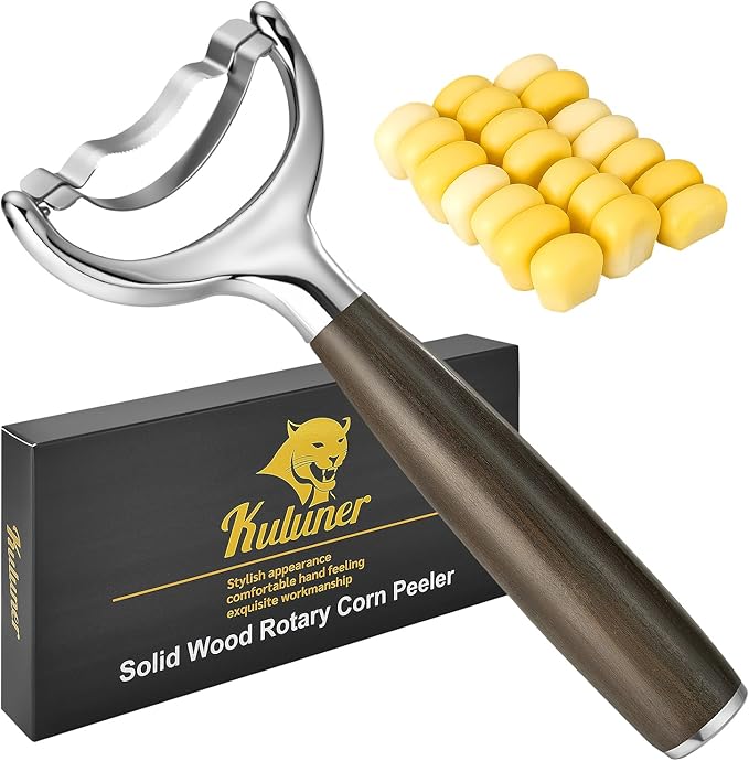 KULUNER Corn Peeler with Chacate Preto Ebony Wood Handle - Sharp 304 Stainless Steel Blade, Smooth Corn Kernel Cutter for Kitchen, Meal Prep, Gift for Cooking Lovers (Chacate Preto)