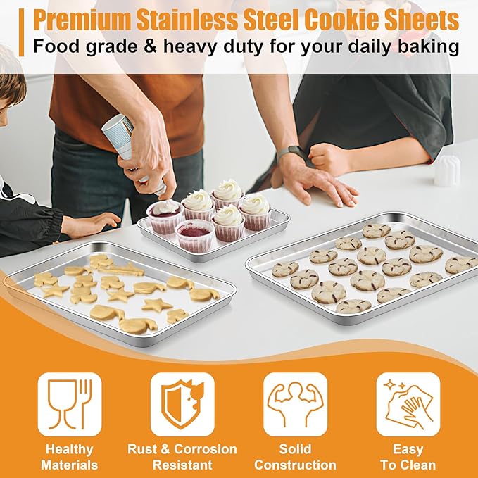 TeamFar Baking Sheet, Cookie Sheets Baking Pans Set of 3, 16/12.5/10.5 Inch