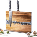 Magnetic Knife Block for Countertop, Strong Magnetic Knife Holder Stand, Acacia Wood & Epoxy Resin Organizer for Kitchen Knives, Gift for Cooks