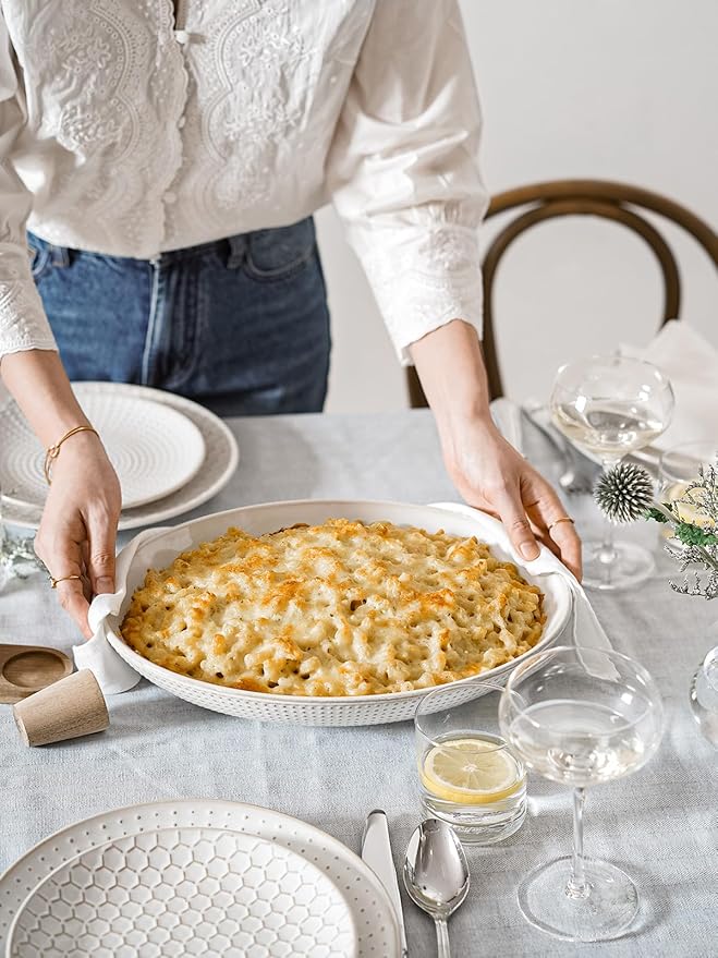 LE TAUCI Ceramic Serving Bowls Set of 2, Large Serving Dishes for Entertaining, 11.8 & 13.7 Inch Oval Serving platter, Salad Fruit Bowl, Pasta Bowls, Microwave & Dishwasher Safe - Arctic White