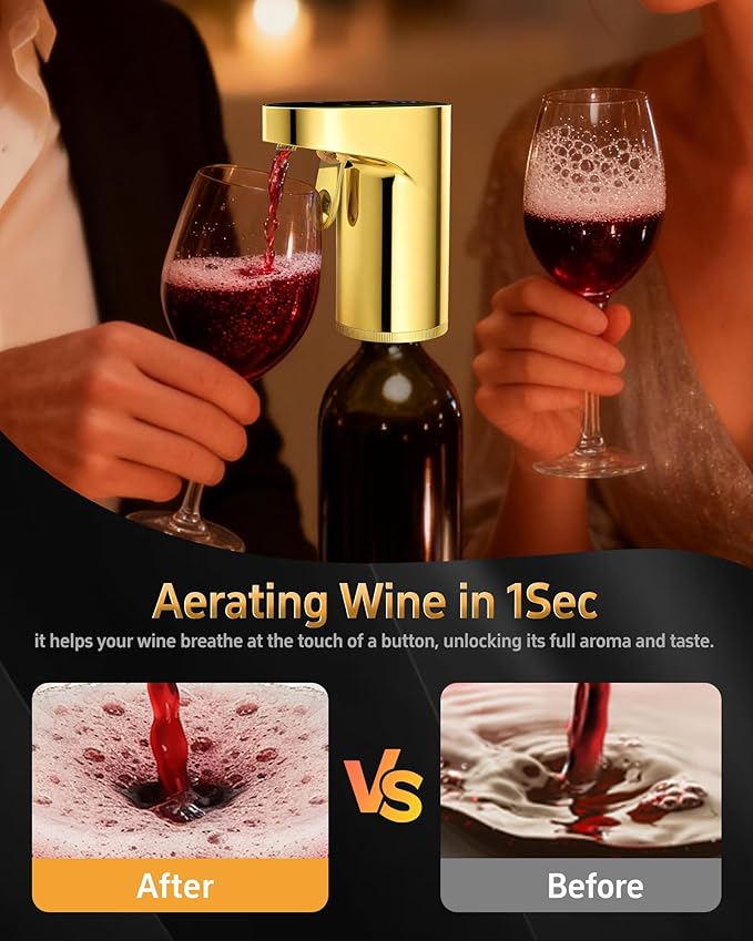5 in 1 Wine Aerator Whiskey Dispenser,Liquor Decanter, Alcohol Pourer-Gold