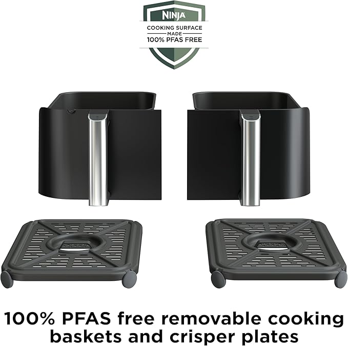 Ninja DZ550 Foodi 10 Quart 6-in-1 DualZone Smart XL Air Fryer with 2 Independent Baskets, Cook Thermometer for Perfect Doneness, Match and Finish to Roast, Dehydrate and More, Black