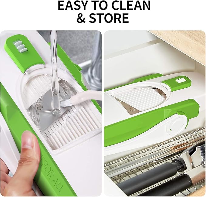 QYKIC Safe Mandoline Slicer 5 in 1 Vegetable Chopper Food Potato Cutter, Strips Julienne Dicer Adjustable Thickness 0.1-8 mm Kitchen Chopping Artifact Fast Meal Prep
