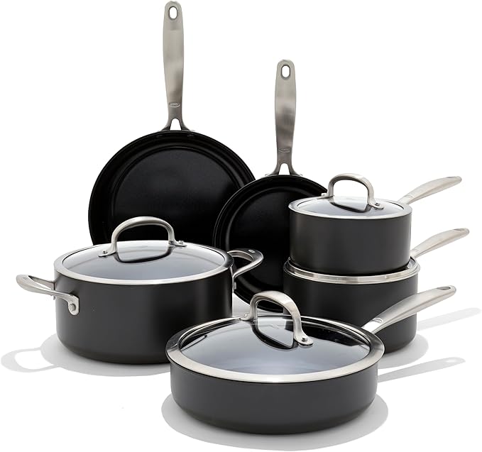 OXO Enhanced 8" and 10" Frying Pan Skillet Set, Healthy Ceramic Nonstick, PFAS-Free, Stainless Steel Handle, Dishwasher Safe, Oven Safe
