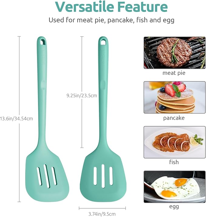U-Taste Silicone Turner Slotted Spatula, 13.6" Long/3.7" Wide, Aqua Sky