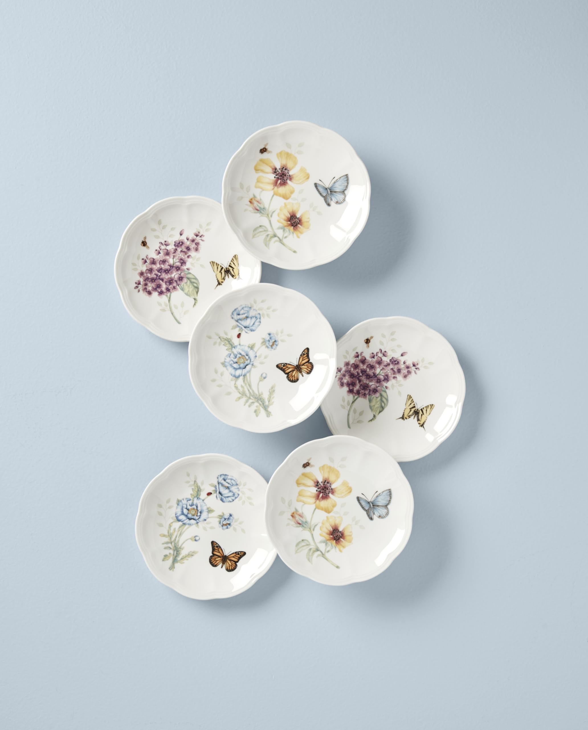 Lenox Butterfly Meadow 6-Piece Tidbit Plates, Dessert Plate Set for 6