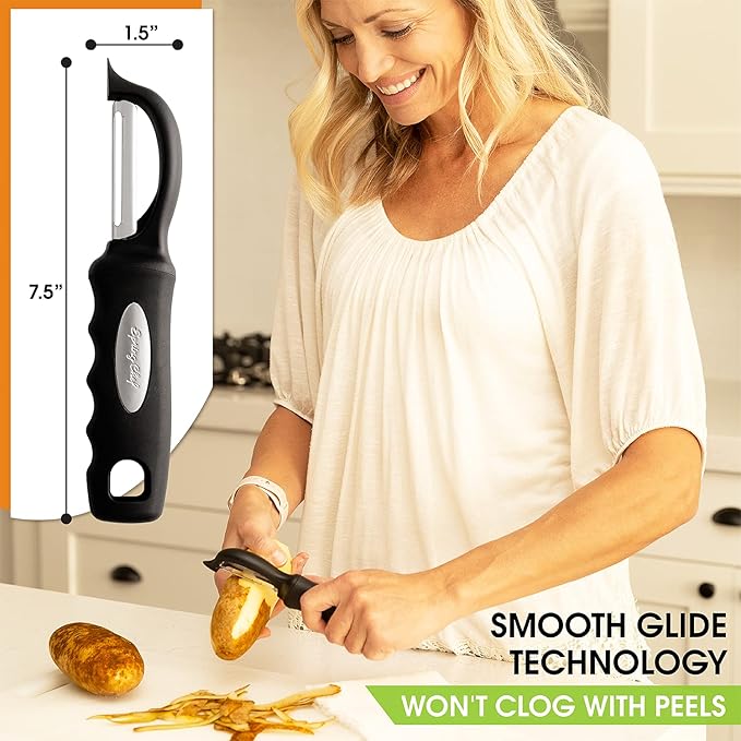 Spring Chef Swivel Vegetable Peeler for Kitchen w/Soft Grip Handle, Black