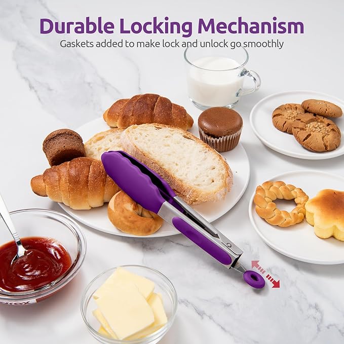U-Taste Kitchen Tong for Cooking, 600ºF Heat-Resistant Tps, 7in/Purple