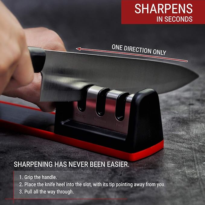 Cubikook Kitchen Knife Sharpener - Complete 3-stage Knife Sharpener CS-T01 with Diamond Dust Rods, Sturdy Design, Non-slip Base Pat, Easy and Safe to Use, Fast and Effective Manual Sharpening Tool
