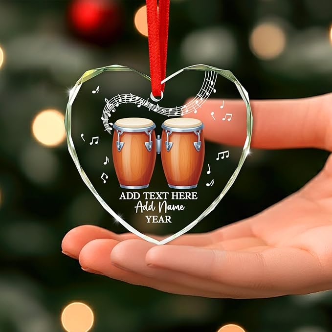 Custom Bongo Drums Glass Ornament Gift for Music Band, Bongo Drums Player Christmas Ornament 2026, Personalized Drummer Xmas Tree Ornaments with Text Name Year, Instrument Xmas Keepsake