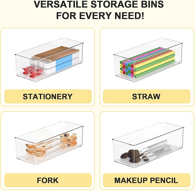 Joymeezo Set of 6 Pantry Organizers and Storage, Clear Plastic Bins(4L+2S)