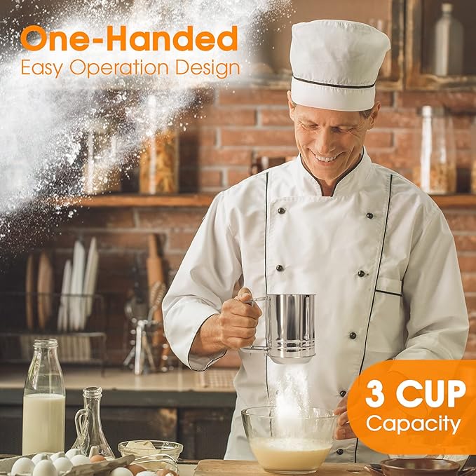 Cook Army Flour Sifter, 3 Cup Stainless Steel, Great Double-layer Baking Sifters for all Baking Flour and Powdered sugar, Flour Strainer