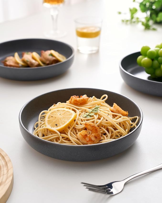 famiware Milkyway 33 oz Pasta Bowls Set of 4, Matte Dark Charcoal