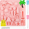 2 Pcs Summer Beach Theme Silicone Molds with 2 Droppers and 1 Brush, Silicone Pineapple Castle Sun Starfish Shell Chocolate Candy Mold for Summer Party Marine Baking Mold