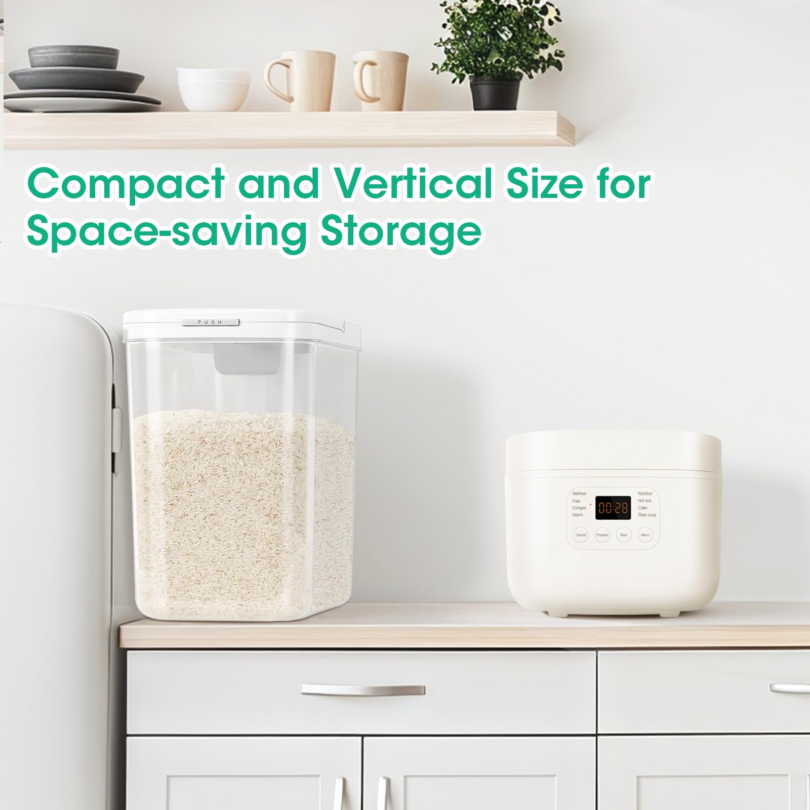 TBMax Rice Flour Storage Container with Automatic Flip-up Lid 25 Lbs | 12.68 Qt, Tall and Narrow Food Storage Flour Bin for Kitchen Pantry Organization, Pet Dog Cat Food Storage Container