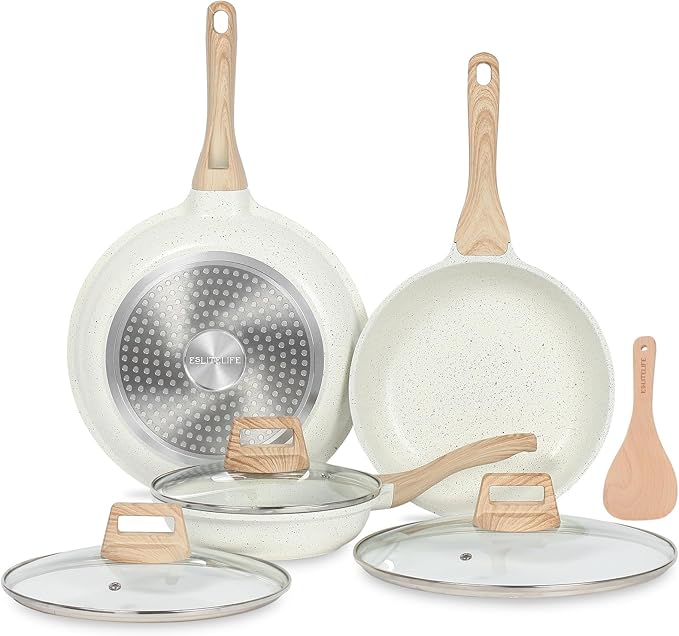 ESLITE LIFE Nonstick Ceramic Frying Pan Skillet with Lid, Non-Toxic Egg Omelette Kitchen Cooking Pans Compatible with All Stovetops (Gas, Electric & Induction)