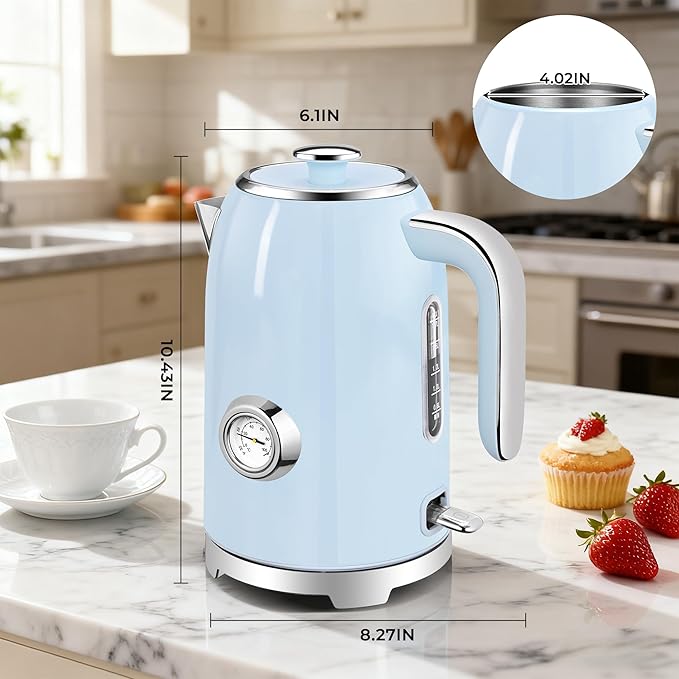 SUSTEAS 57oz Electric Kettle with Thermometer, Hot Water Pot, Blue