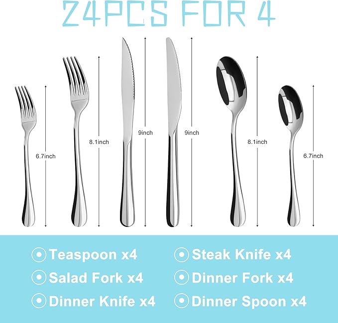 Silverware Set,32 piece Siverware Set with Serving Utensil Set,Stainless Steel Knives Spoon Forks Set for Home, Kitchen, Restaurant,Dinner,Mirror Polished& Dishwasher Safe