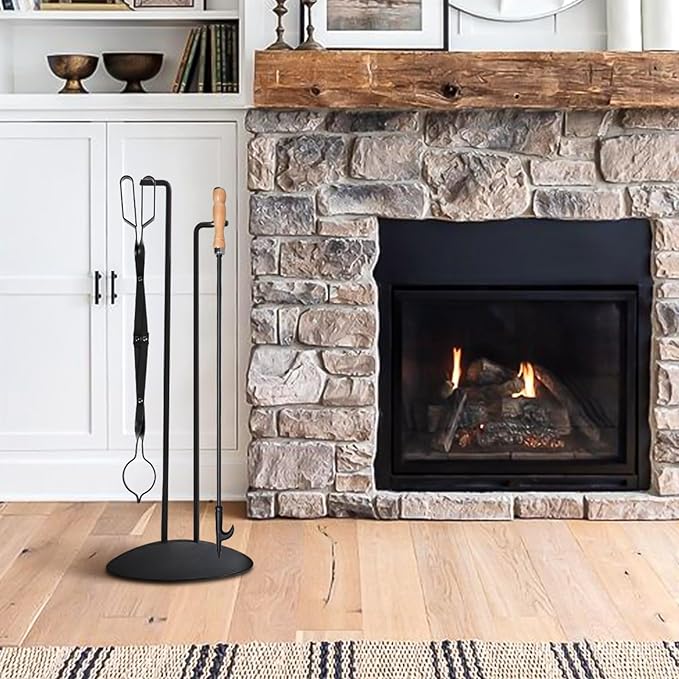 26" Fireplace Fire Pit Tongs & 32" Fire Pit Poker, Heavy Duty Wrought Iron