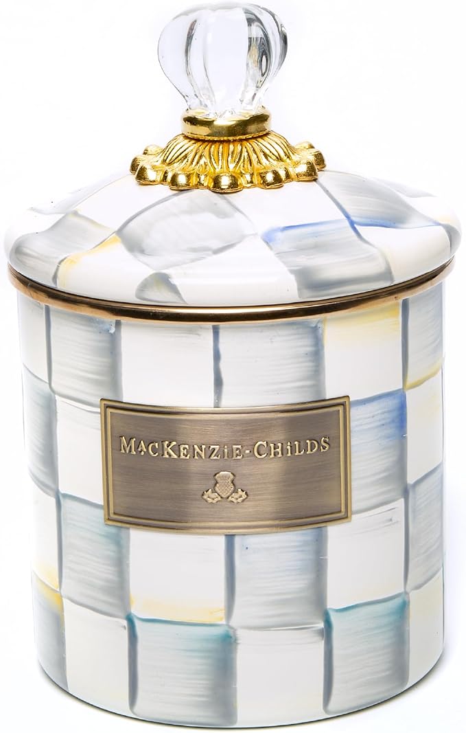 MACKENZIE-CHILDS Enamel Canister, Small, Gray-and-White Sterling Check