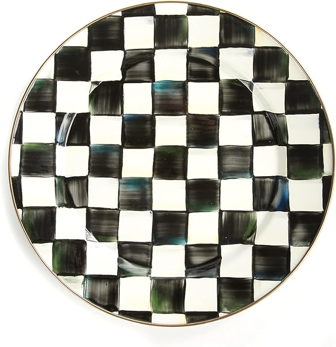 MACKENZIE-CHILDS Enamel Charger Plate, Black-and-White Courtly Check