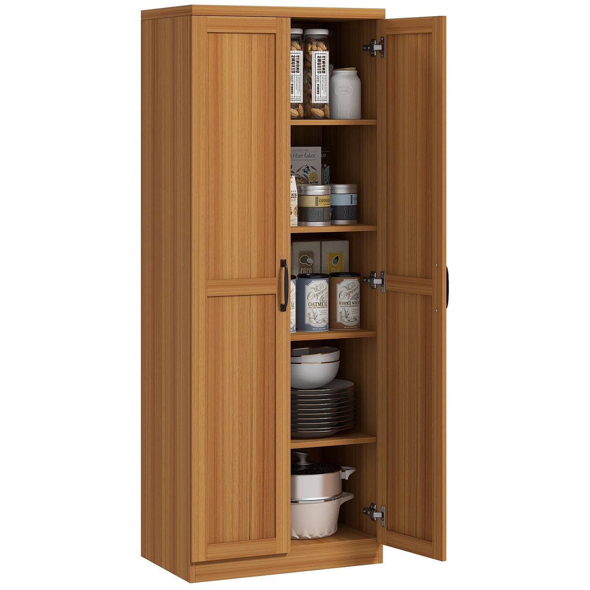 HOMCOM 63" Kitchen Pantry Cabinet with Doors and Adjustable Shelves, White