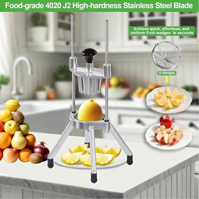 Commercial Lemon Cutter 8-Section with V-Shaped 420 Stainless Steel Blades，Easy Wedger Stainless Steel Blade Fruit Lime Slicer NSF Certified Easy-to-Use for Bar Restaurant (8-Section)