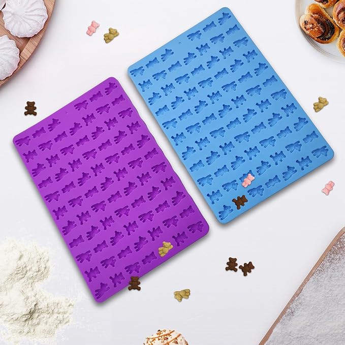 2 PCS Gummy Bear Candy Molds Silicone, 152 Cavity Bear Shape Mini Silicone Gummy Molds for Chocolate, Candy, Biscuits, Cookie, Jelly,Fondant,Ice Cube,Pet Dog Treats Mold