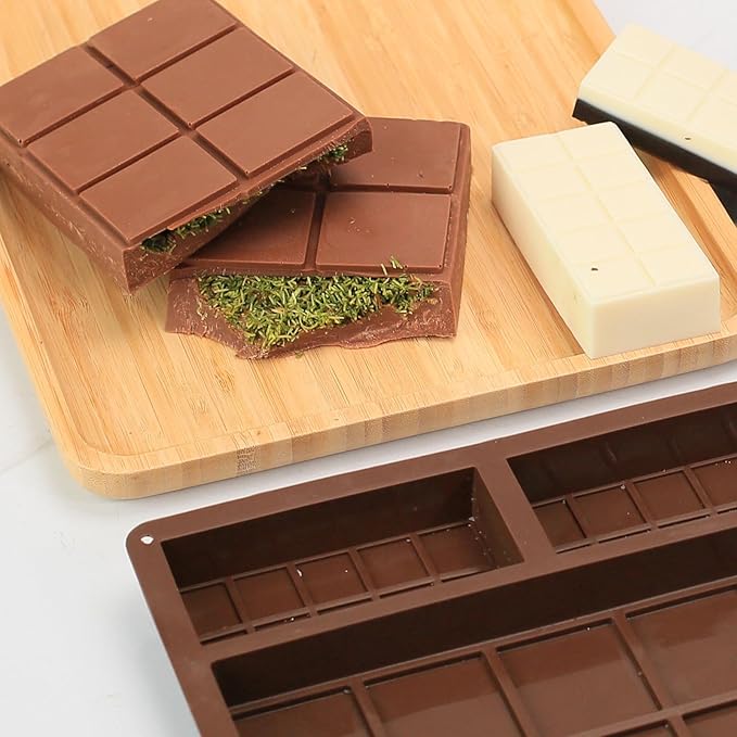 Dacthuw Chocolate Bar Mold, 1 Inch Deep Chocolate Molds Silicone for Homemade Dubai Pistachio/Candy/Snacks, 2 Pcs Large Silicone Molds with Three Bars Cavities, Food Grade and Break Apart