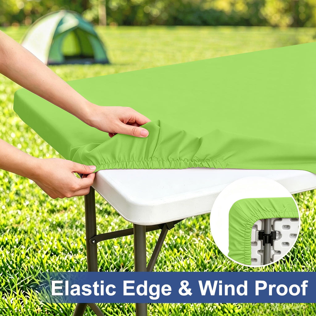 homing Rectangle Table Cloth Cover, Water-Resistant Polyester Elastic Fitted Tablecloth, Fits for 6 Foot Folding Tables, Washable Table Protector for Picnic, Camping, Outdoor (Lime Green, 30" x 72")