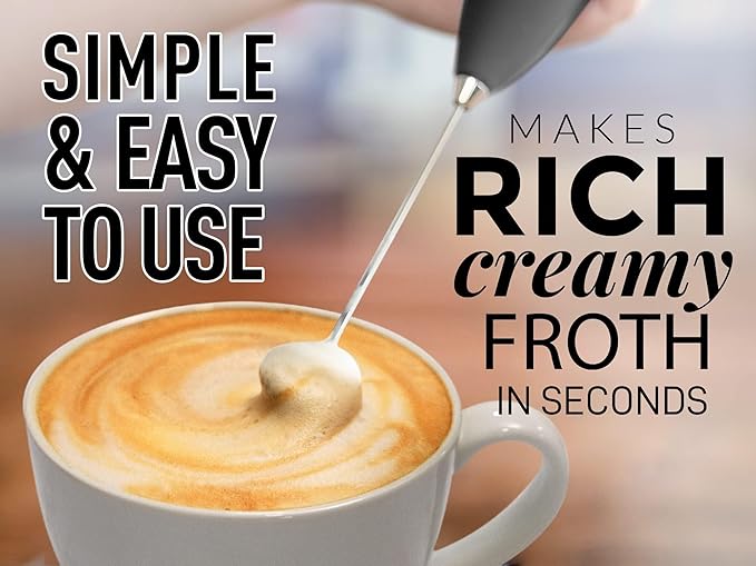 Zulay Kitchen Milk Frother Handheld Electric Whisk – Frother Wand with 2 Duracell Batteries, Durable Drink Mixer, Coffee Frother, Hand Blender, Frother for Protein Powder, Matcha & More - Black