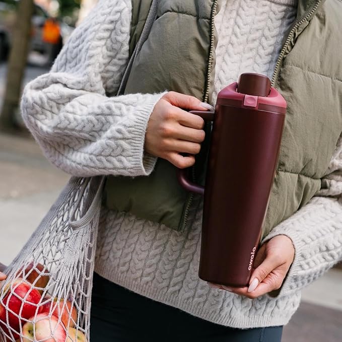 Owala FreeSip Tumbler Stainless Steel Water Bottle 40 oz Black Cherry