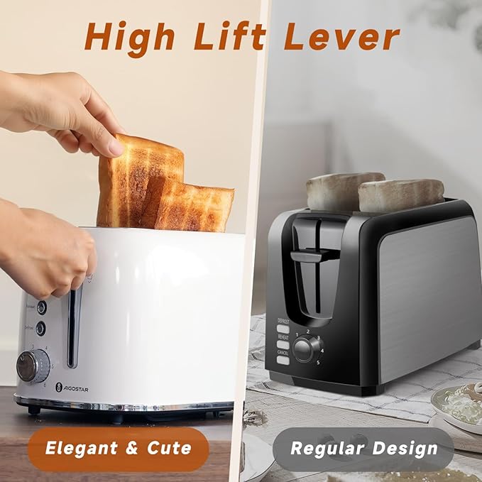 Aigostar Retro 2 Slice Toaster, Stainless Steel, White
