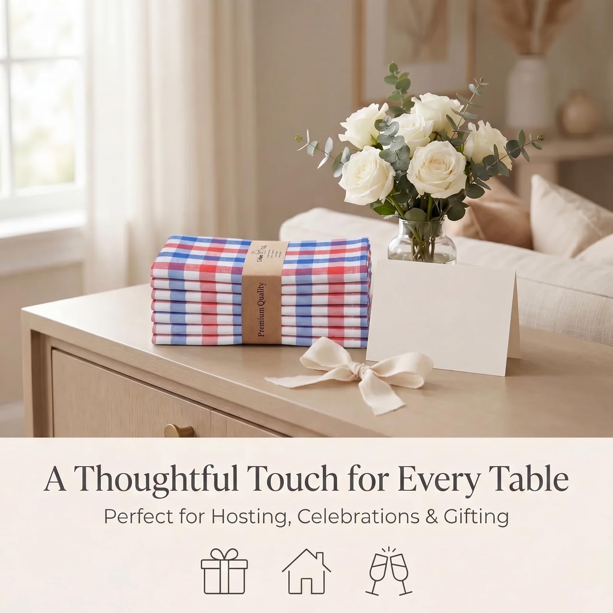 Urban Villa Cloth Napkins July4th 20x20 (Set of 12) Red/Blue