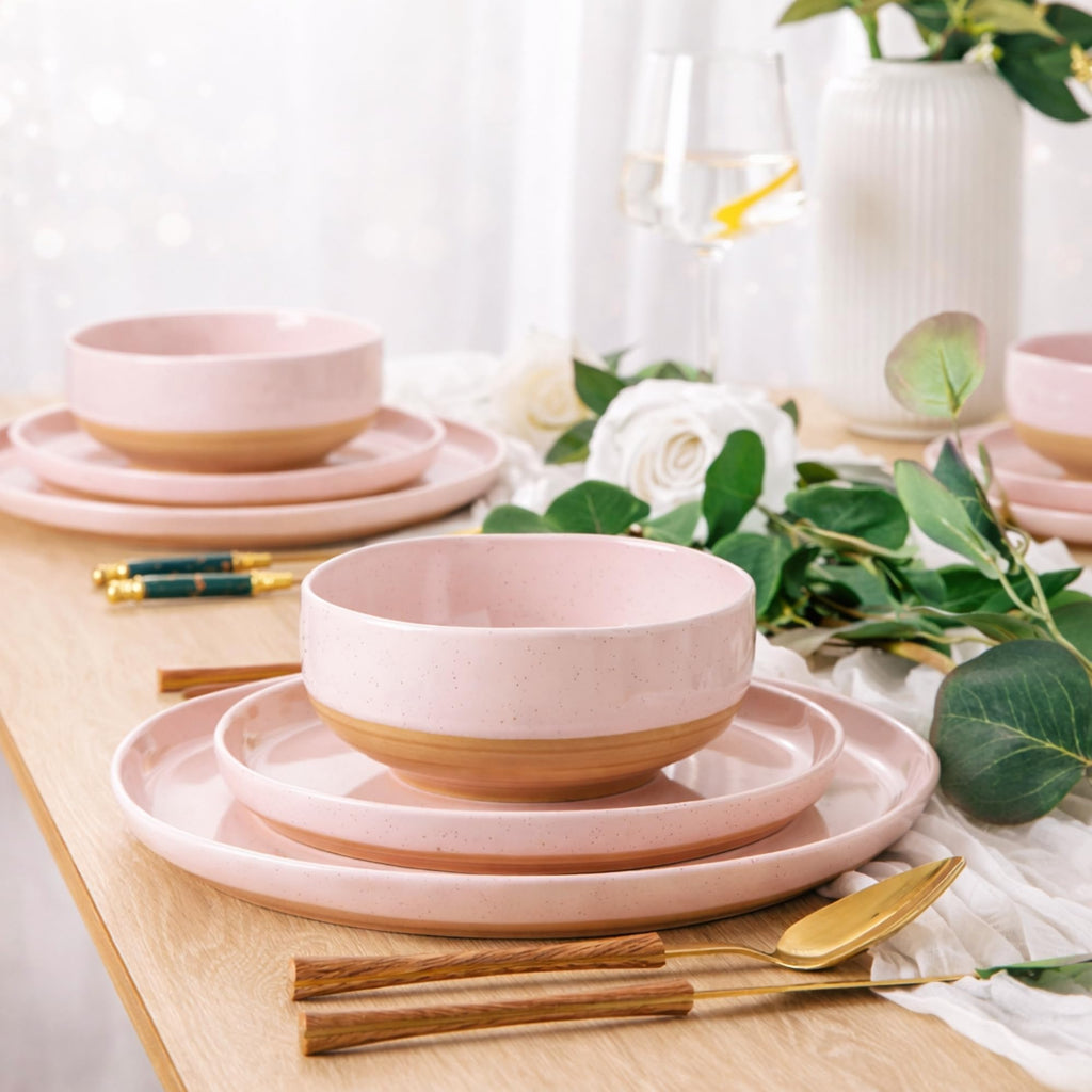 AmorArc Dinnerware Sets for 8, 24 Pieces Ceramic Plates and Bowls Set