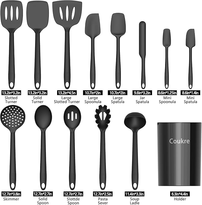 Coukre Silicone Kitchen Cooking Utensils Set, Heat Resistant, 14-Piece