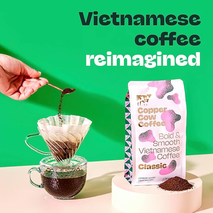 Copper Cow Premium Vietnamese Ground Coffee, 10 OZ | Classic Black Coffee | Dark Roast Made from Robusta Beans | 100% Vietnamese Coffee, Smooth, Bold Robusta, No Artificial Flavors