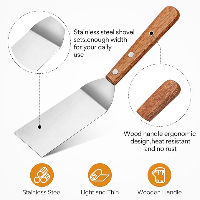 PETHOMKIT Small Mini Tiny Metal Spatula Turner Set with Wood Handle, 2 Pcs