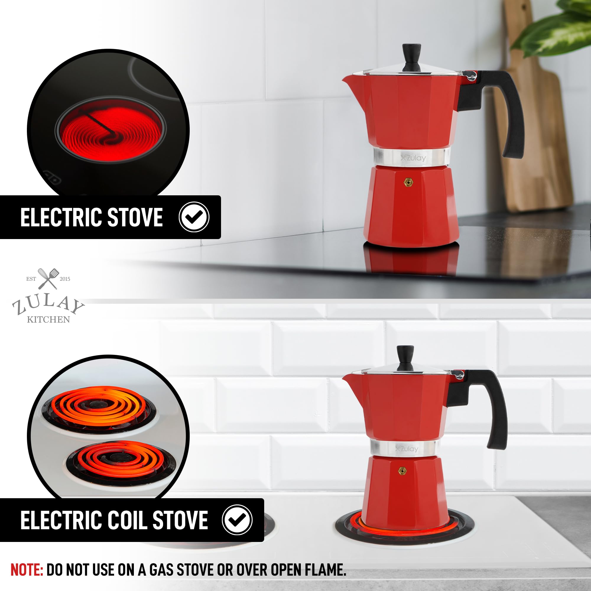 Zulay Classic Italian Style 6 Espresso Cup Moka Pot, Stovetop Espresso Maker for Great Flavored, Makes Delicious Coffee, Easy to Operate & Quick Cleanup Pot (Red)
