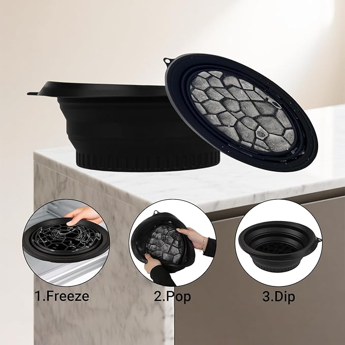 MGUOXA Face Bowl for Ice with Built-In Ice Tray,Ice Bath Collapsible Silicone Bowl,Facial Plunge Bowl, for Face Cooling Portable Spa Tool for Home & Travel （Black）
