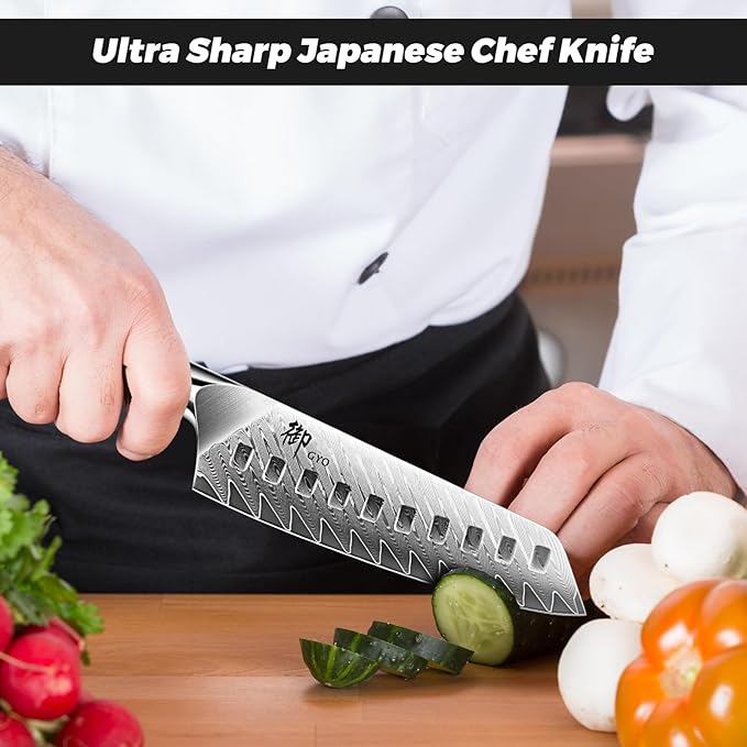 SHAN ZU Damascus Chef Knife Santoku Knife 7 Inch