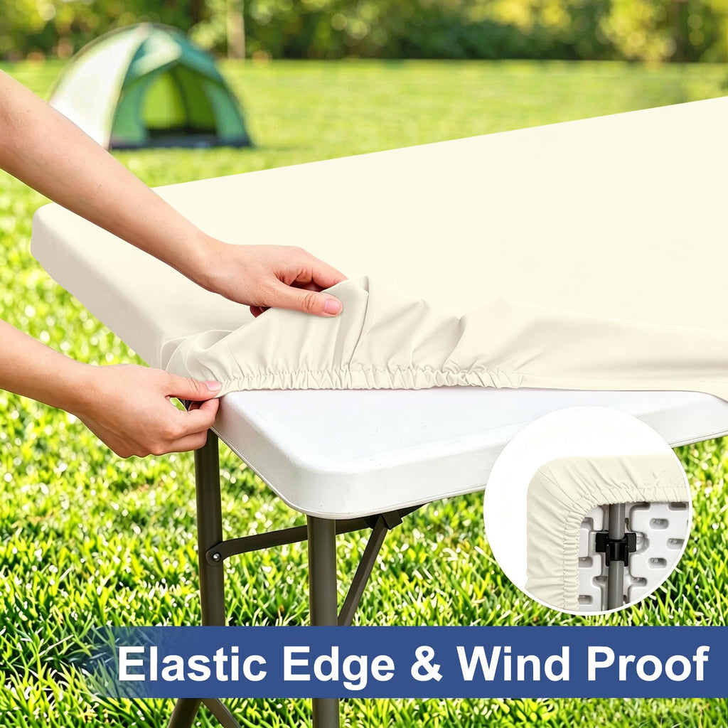 homing Rectangle Table Cloth Cover, Water-Resistant Polyester Elastic Fitted Tablecloth, Fits for 5 Foot Folding Tables, Washable Table Protector for Picnic, Camping, Outdoor (Cream Yellow, 30" x 60")
