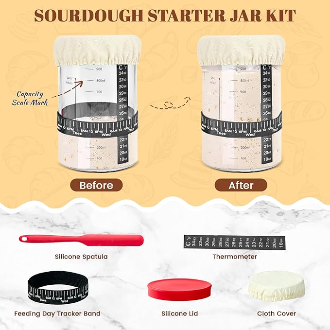 HASHMUST 33 Pcs Sourdough Starter Kit, Sourdough Bread Baking Supplies, 9'' Round & 10" Oval Cotton Rope Banneton Bread Proofing Basket Kit, Beginner Friendly Bread Making Tools with Starter Jar