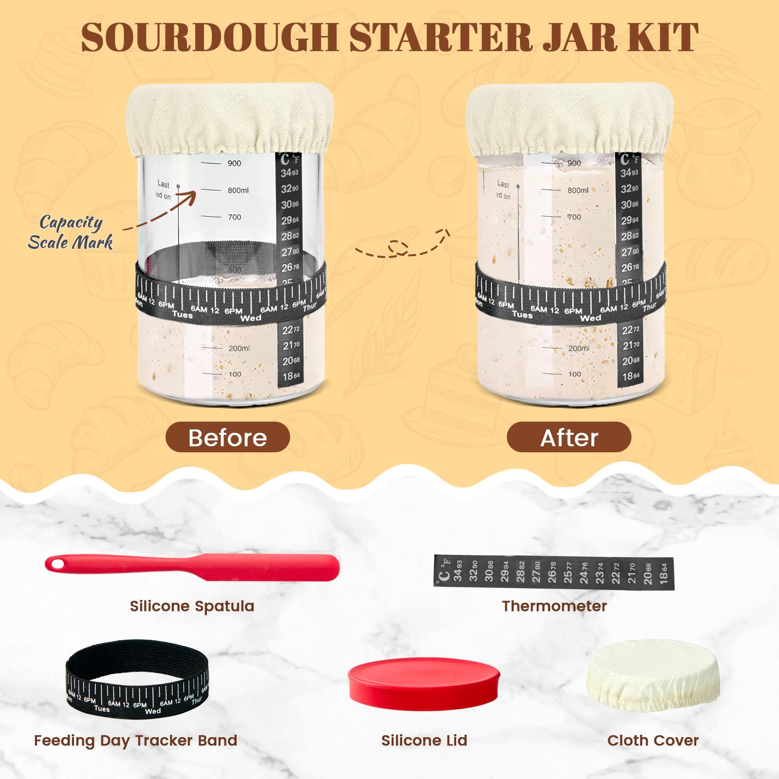 HASHMUST 33 Pcs Sourdough Starter Kit, Sourdough Bread Baking Supplies, 9'' Round & 10" Oval Cotton Rope Banneton Bread Proofing Basket Kit, Beginner Friendly Bread Making Tools with Starter Jar