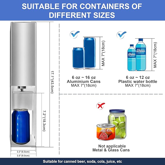 JNSTU Electric Can Crusher with Button Controller, Automatic Can Crushers for Recycling 8/12/16oz Cans, Auto Cycle Mode, Countertop Can Smasher for Recycling Aluminum Seltzer, Soda, Beer Cans, Sliver