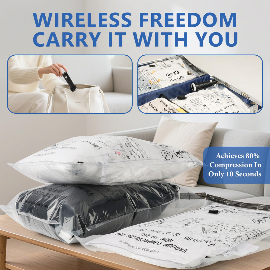 18 Pack Travel Vacuum Bags for Clothing with Rechargeable Wireless Air Pump