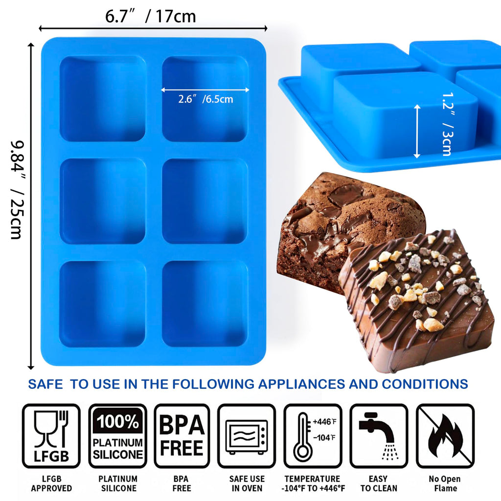 Sidosir 3Pcs Chocolate Covered Cookie S'mores Molds, 6-Cavity Square Molds Silicone for Smores, Non-Stick Silicone Baking Mold for Graham, Chocolate, Graham Crackers, Candy